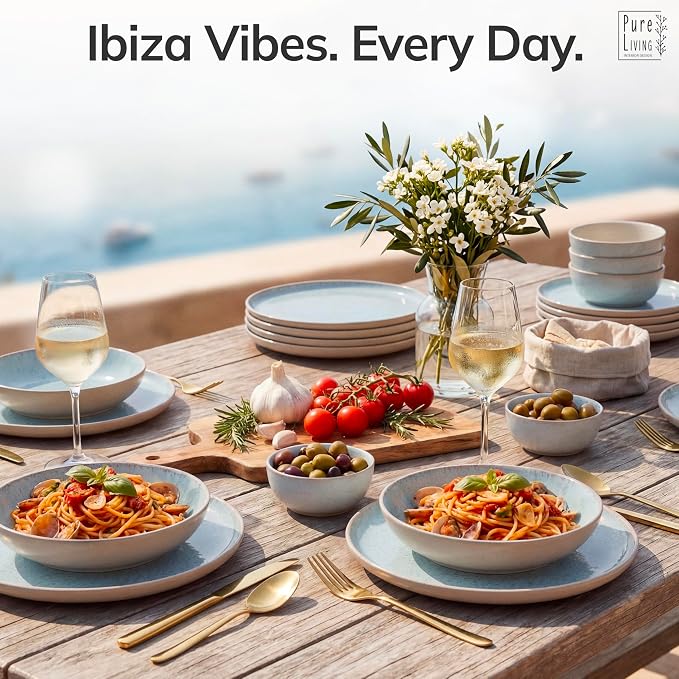 Stoneware dinnerware set 4 persons 16 pcs – Modern style plates and bowls set - Image 2