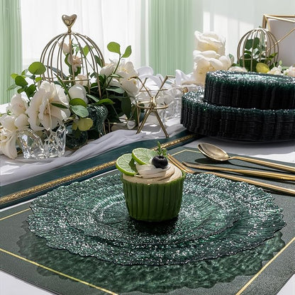 U-QE 60PCS Clear Green Plastic Plates - Green Plates Disposable Heavy Duty - Disposable Plastic Plate for Party, Weddings and Formal Occasions Including 30 Dinner Plate 10" & 30 Appetizer 7"