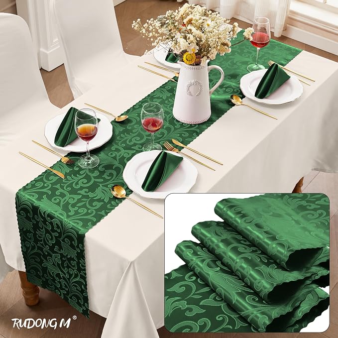 RUDONG M Satin Table Runners, 12 x 108 Inch, 2 Pack | Long Silky Damask - Image 2