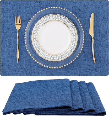 homing Cotton Linen Placemats Set of 4, Cloth Washable Farmhouse Dining Table Mats for Indoors & Outdoors, Easy to Clean, Navy Blue, 13 x 19 Inch
