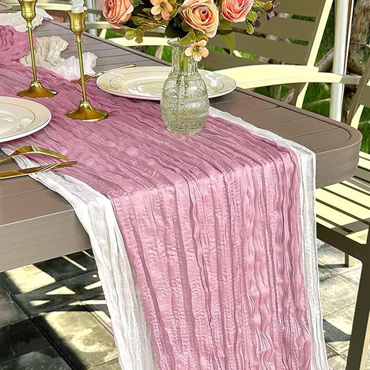 4 Pack Light PinkCheesecloth Table Runner Rustic Gauze 22x120 inch Long Table Runner for Wedding Bridal Shower Birthday Party Banquet Boho Decoration(#16)