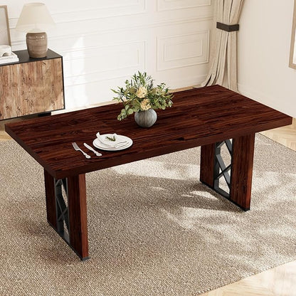 70.8" Farmhouse Dining Table for 6 People, Large Rectangle Kitchen Table with Heavy Duty Legs, Industrial Dining Room Furniture for Dinner, Walnut