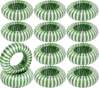 Napkin Rings Set of 12 - Rayon Napkin Holders for Dining, Anniversary, Birthday, Christmas | Napkin Rings for Home and Kitchen Décor | Adornment for Table Settings(Green White) - ALPHA Living HOME