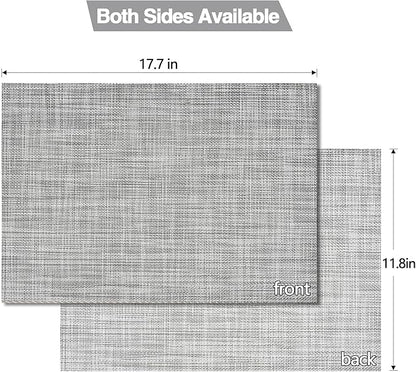 SLKQG Gray Placemats Set of 8 - Easy Clean Washable Vinyl Placemats - Wipeable Heat Resistant Table Mats for Dining Table - 17.7x11.8 Inch (8, Gray Black White)