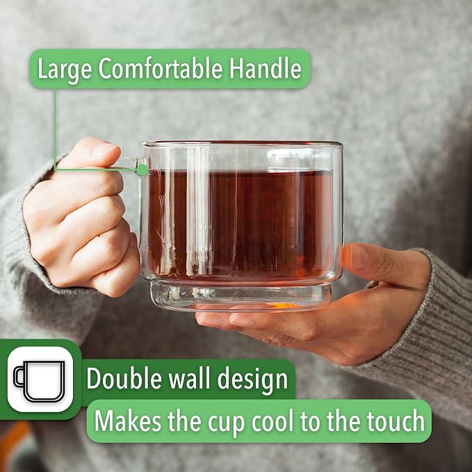 BTaT- Double Walled Stackable Glass Coffee Mugs, 16 oz, Glass Coffee Cups - Image 7