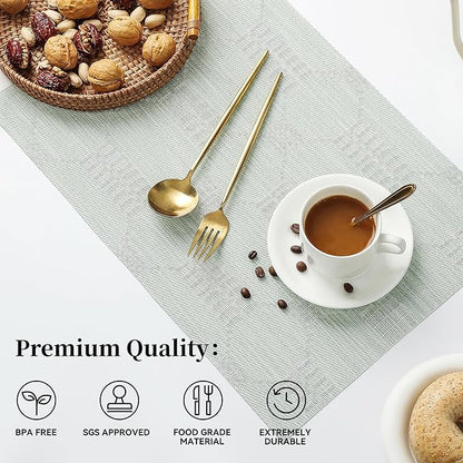 Leetaltree Mint Cream Placemats Set of 4 - Heat Resistant Non-Slip Place mats for Dining Table, Washable Durable PVC Vinyl Woven Table Mats（Mint Cream, 4）