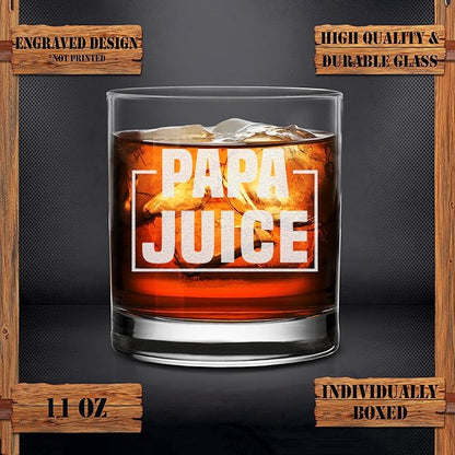 Papa Juice Whiskey Glass - Funny Birthday Retirement Fathers Day Gift for Grandpa Papa