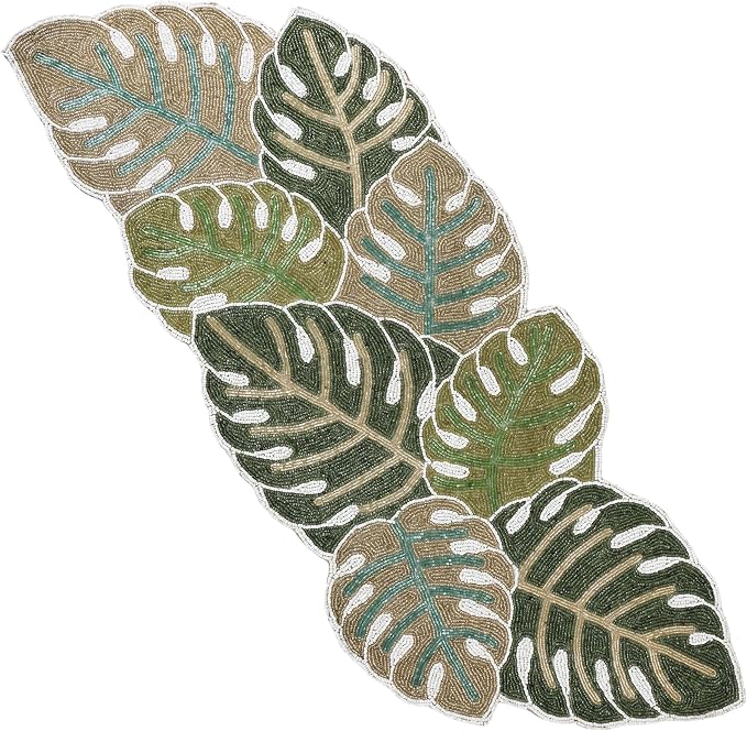 Handmade Beaded Table Runner, 13x36 | Glass beads and polyester backing by CLEENTABLE