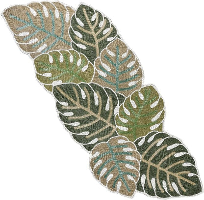 Handmade Beaded Table Runner, 13x36 | Glass beads and polyester backing by CLEENTABLE