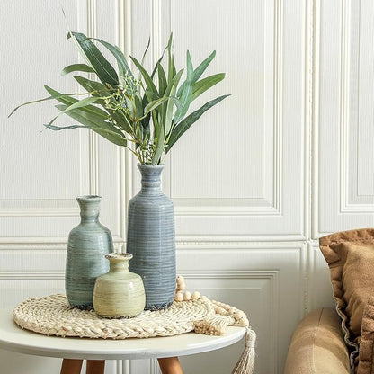 Ceramic Vase Set of 3, Rustic Neutral Vases Home Decor Farmhouse Decorative Flower Vase Modern Boho Pampass Vases for Table Mantel Entryway Shelf Living Room Kitchen Bathroom - Multicolor