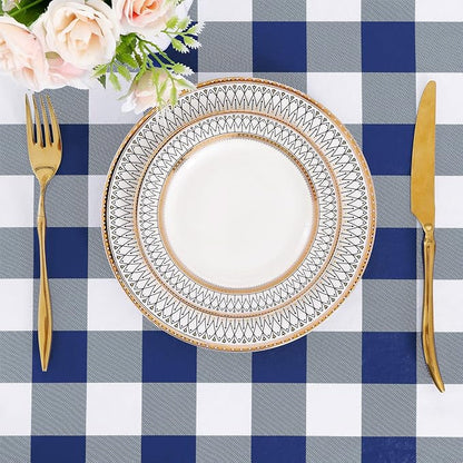 misaya Rectangle Waterproof Vinyl Table Cloth, Buffalo Flannel Backed Tablecloth, Wipeable Plastic Table Cover for Dinner, Kitchen, Outdoor (60" x 84", White and Navy)