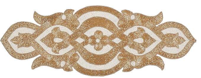 Lightnpro Infinity Beaded Table Runner 13x36 Inch Gold Ivory - Image 4