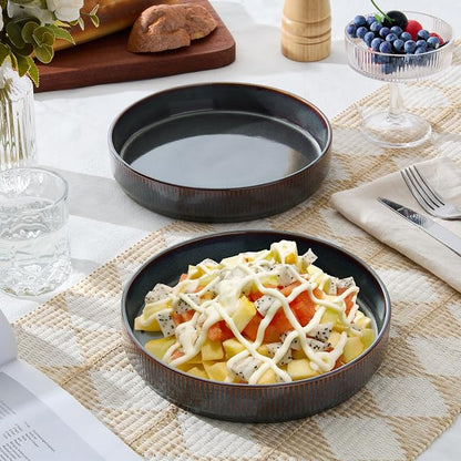 E-far Pasta Bowls Set of 6, 35oz Large Salad Bowl Plate - Image 9