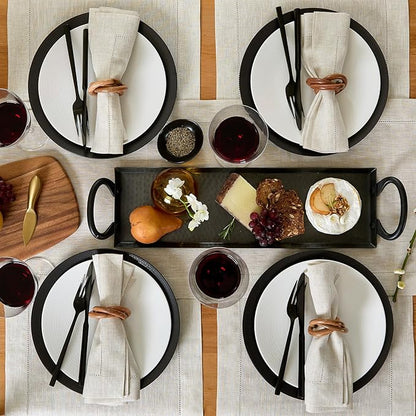 Solino Home Linen Placemats Set of 4 - Classic Hemstitch Light Natural Placemats 14 x 19 Inch - 100% Pure Linen Table Mats for Spring, Easter