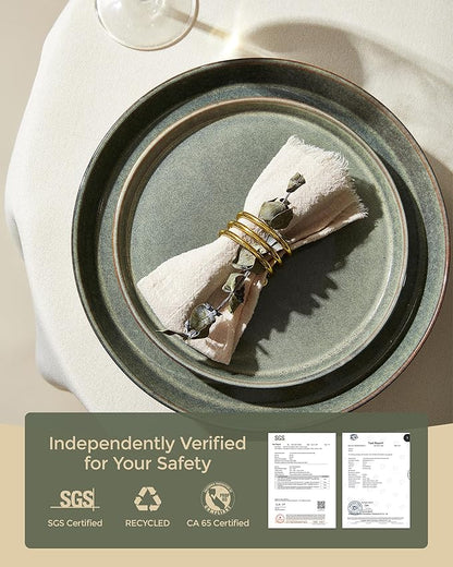 Dinnerware Sets, Microwave Safe Plates and Bowls Sets, Dishes Set for 4, Chip & Scratch Resistant Dinner Set, Reactive Glazed Farmhouse Dishware Sets, Green Wheat