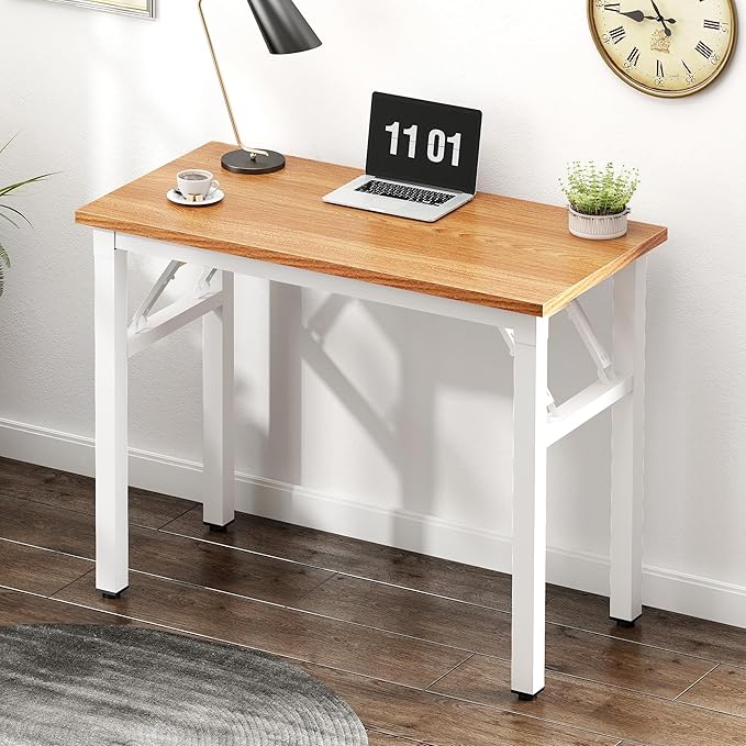 Need Folding Computer Desk - 31.5 Inch Foldable Office Writing Work Study Kids Student Teacher Home Bedroom Table for Small Space, Teak White