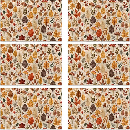 Fall Plastic Placemats, Halloween Thanksgiving Vinyl Placemats 12x18 Inch Waterproof Non-Slip Washable Table Mats for Kitchen Dining Party Table Decor,Set of 6