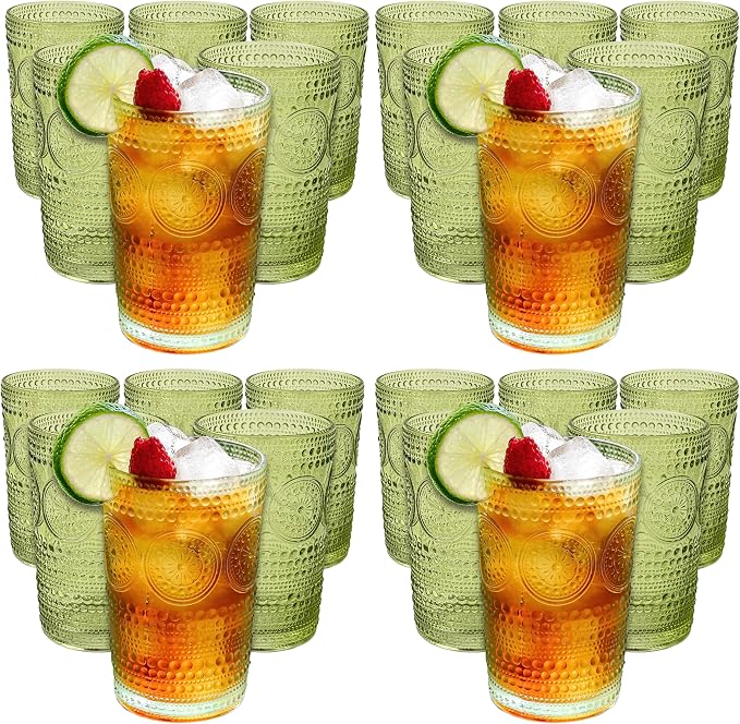Kate Aspen Hobnail Beaded Floral Green Drinking Glasses Set of 6, Vintage by KateAspen