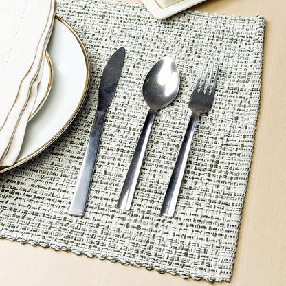 Cotton Placemats Set of 4, 13x19 Inch, Neutral Green Ivory | Washable Woven - Image 3