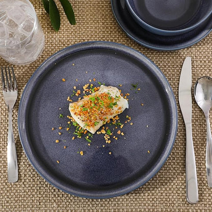 Gibson Elite Tahoe Sunset 12-Piece Reactive Stoneware Dinnerware Set – Matte Exterior & Shiny Interior Plates and Bowls, Durable Everyday Dish Set, Microwave & Dishwasher Safe - Blue