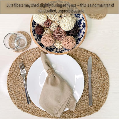 Set of 4 Jute Braided Oval Placemats – 13x19 Inch Rustic Natural Jute Table - Image 2