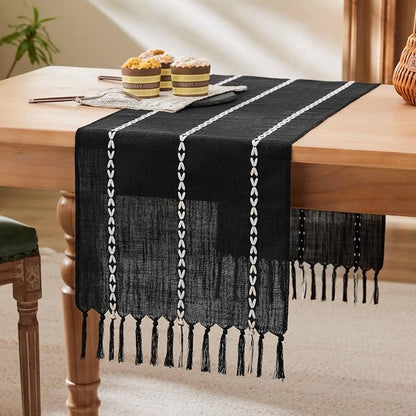 Braided Farmhouse Table Runner, Braided Black 13x48 Inch, Cotton Linen Table by Unknown