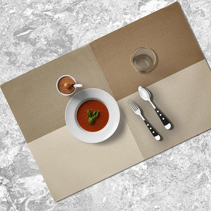 Placemats Set of 4 Vinyl Washable Coffee Square Placemats, 18"x12" Wipeable Heat-Resistant Non-Slip Easy Clean Table Mats Ideal for Dining Table Table Runner and Outdoor (4, Coffee Square)
