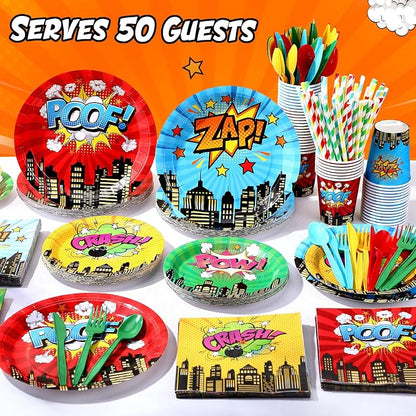 450 Pcs Hero Theme Tableware Set Decorations, Hero Action Themed Disposable - Image 6
