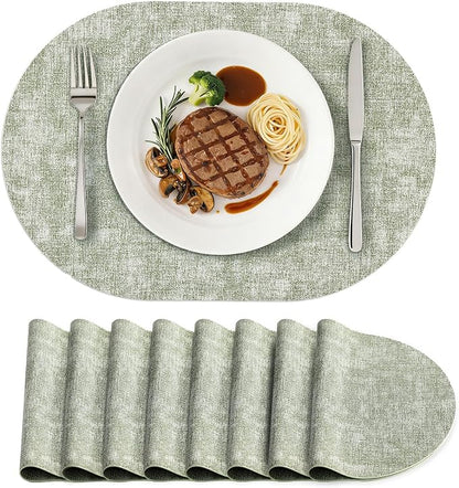 Placemats Set of 8, 11.8 x 17 Inch, Grass Green | Heat Resistant Oval Faux by homing