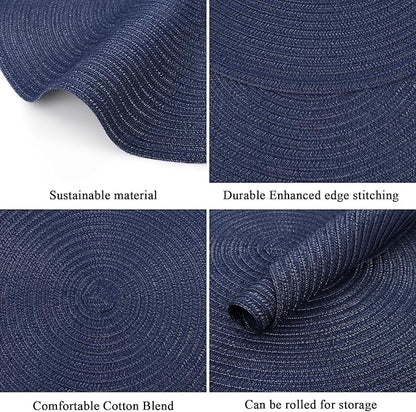 SHACOS Round Placemats Set of 8 Washable 15 inch Round Table Mats Cotton Polyester Woven Braided Place Mats for Dining Table, Navy