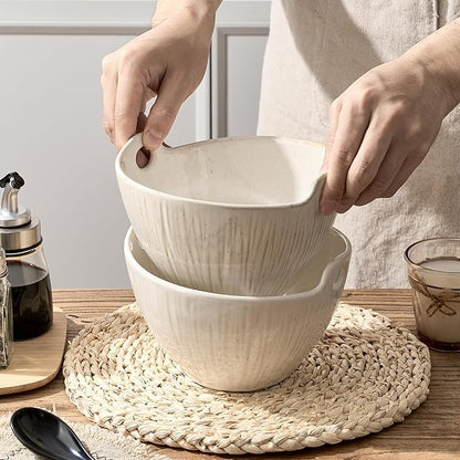 Ramen Bowl with Chopsticks and Spoons Set, 7 Inch Ceramic Noodle Bowl Set of 2, Dishwasher Safe for Pho Udon Soba Noodle Salad Pasta, Special Reactive Glazed White Bowls Set