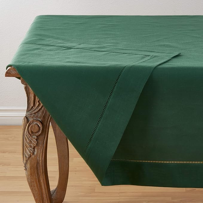 SARO LIFESTYLE Hemstitched Border Tablecloth, Jasper Green - Image 2