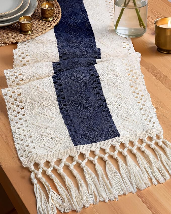 Pureegg Boho Table Runner 12 x 72 Inch, Woven Tassel Design | Dining Table by Pureegg