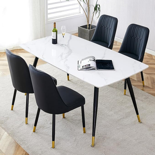 Table and Chairs Set of 4, Dining Room Table Set for 4, Sintered Stone Kitchen Table Top and Modern Chairs Set of 4 for Kitchen Dining Room