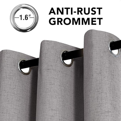 H.VERSAILTEX Linen Curtains 100% Blackout Curtains for Bedroom 45 inch Long Full Light Blocking Nature Linen Blended Window Curtains for Living Room Nickel Grommet (2 Panels, Heathered Dove)