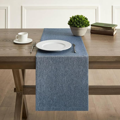 Basic Linen Style Table Runner, 14x90 Inch Navy Blue | Mitered Corner Design - Image 2
