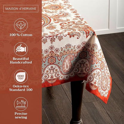 Maison d' Hermine Table Cloth Square Table 100% Cotton 60 x 60 Inches Fall Tablecloth Reusable Everyday Use for Thanksgiving Christmas Decorations Dining Farmhouse Party (Cachemire)