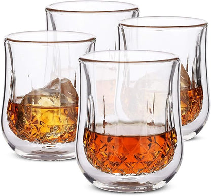 BTaT- Double Walled Drinking Glass, 4 Pack, 8 oz, Stylish Insulated Rocks Glass by BrewToATea