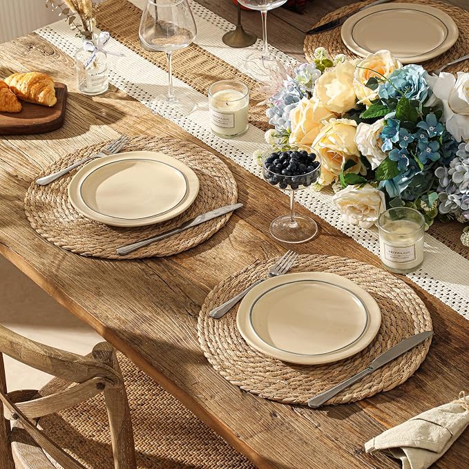 13.8'' Round Woven Placemats Set of 12, Boho Wicker Chargers, Terrekraft | - Image 2