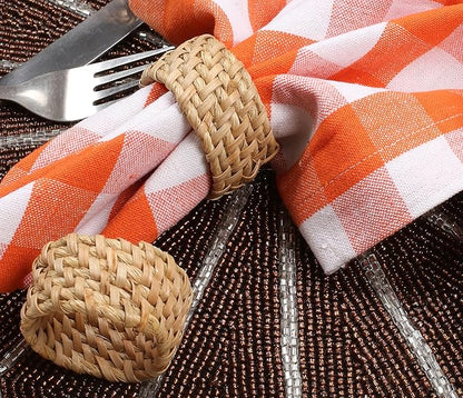 Napkin Rings Set of 12 - Handwoven Rustic Rattan Napkin Holders Table Decor for Dinners, Weddings, Holidays, Parties & Everyday Use - Natural Tan - Serviette Rings (Brown) - ALPHA Living HOME