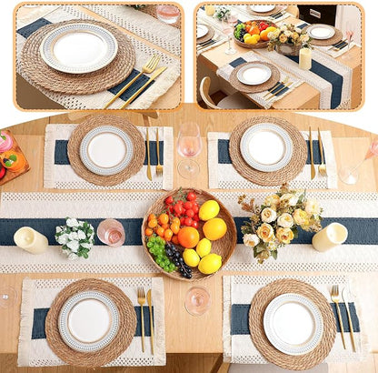 Boho Placemats 4/6/8 Set of Round Woven Placemat Macrame Style Bicolor - Image 6