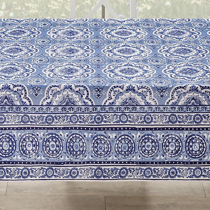 Maison d' Hermine Table Cloth Rectangle Table 100% Cotton 70 x 108 Inches Tablecloth Reusable Decorative for Dining Room Farmhouse Home Valentines Day Decorations Spring Summer - Melodie Bleue