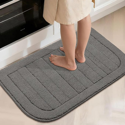 BEQHAUSE 24x40 Inch Kitchen Rug Mat Durable Kitchen Rugs Non-Slip Washable Absorbent Kitchen Mats for Floor Dirt-Resistant Semicircular Kitchen Mat (Grey)