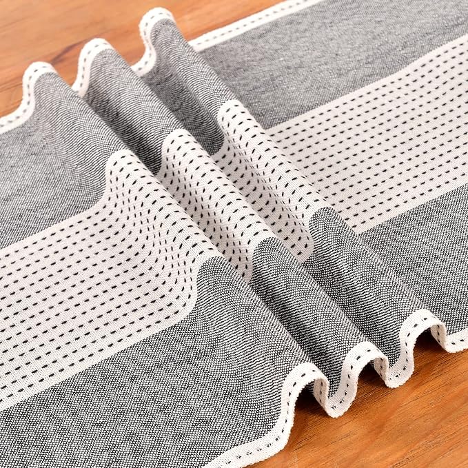 Wracra Linen Table Runner, Stripe Table Runners 36 Inches Long Black | Delicate - Image 2