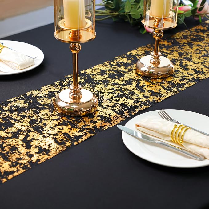 Snowkingdom Black and Gold Table Runner 49 Feet 588 inches Golden Metallic - Image 3