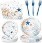 96Pcs Ocean Seashell Starfish Coral Beach Party Plates Supplies | Blue Coastal by G1ngtar