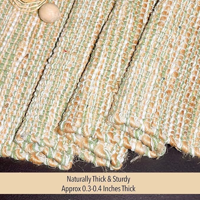 Natural Jute Table Runner, 13x48 Inch, Sage Green-White | Vintage Boho Rustic - Image 3
