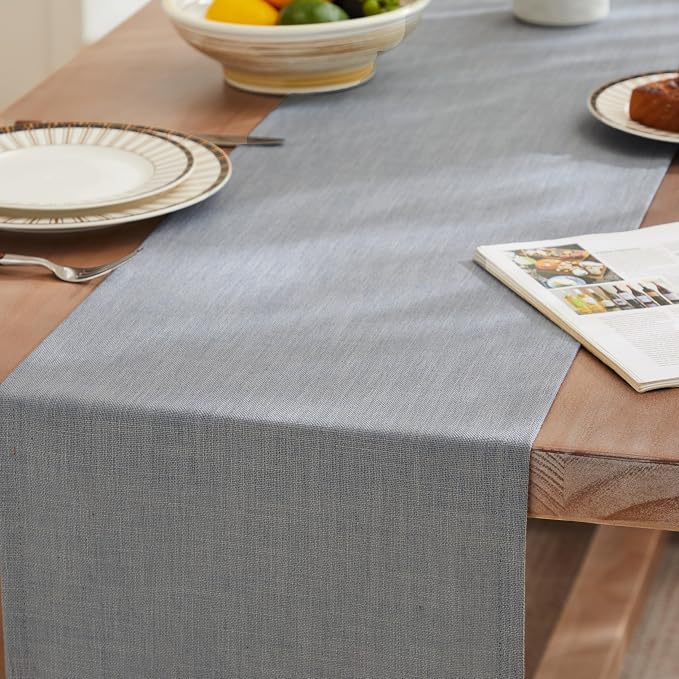 Rustic Cotton Linen Table Runner, 13x48 Inches Blue Ashes | Farmhouse Style - Image 3