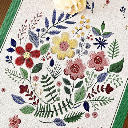 Floral Table Runner with Tassel Edges, Cotton Blend Decorative Runner - Image 2