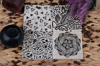Black and White Modern Coaster Set of 4, Absorbent Square Coasters - Image 8
